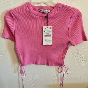 Zara Pink Ribbed Crop Shirt